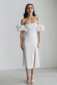 Сукня біла атласна з пишним рукавом [021-0324]
