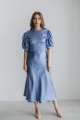 Сукня блакитна атласна з корсетом на талії [026-0224]