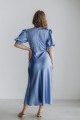 Платье голубое атласное с корсетом на талии [026-0224]