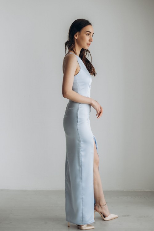 Сукня блакитна довжини максі по фігурі [016-0324]