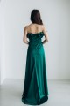 Платье атласное длины макси изумрудного цвета со шлейфом [015-0224]