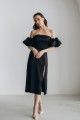 Сукня чорна атласна з пишним рукавом [020-0824]