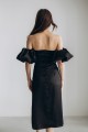 Платье черное атласное с пышным рукавом [020-0824]