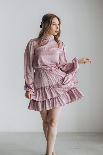 Сукня шовкова в горошок з рюшами [0280-0224]