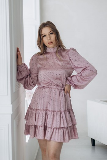 Сукня шовкова в горошок з рюшами [0280-0224]