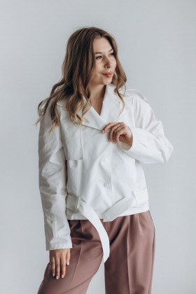  Тренч белый укороченный [141-0424]