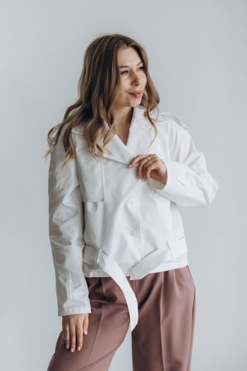 Тренч білий укорочений [141-0424]