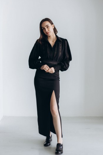  Блуза черная с кружевом [030-0424]