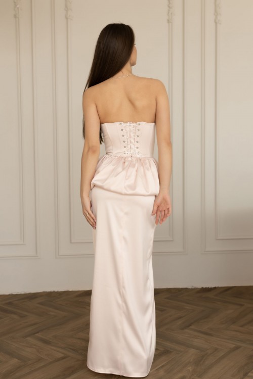 Сукня пудрова  максі довжини з пишною баскою"Еліс" [013-0226]