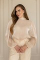 Блуза ванільного кольору із пишним рукавом "Вуаль" [033-0126]