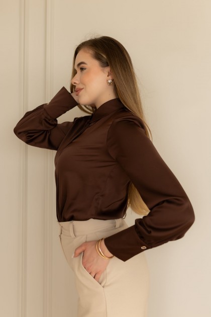 Блуза з комірцем шоколадного кольору "Мілана" [033-1225]