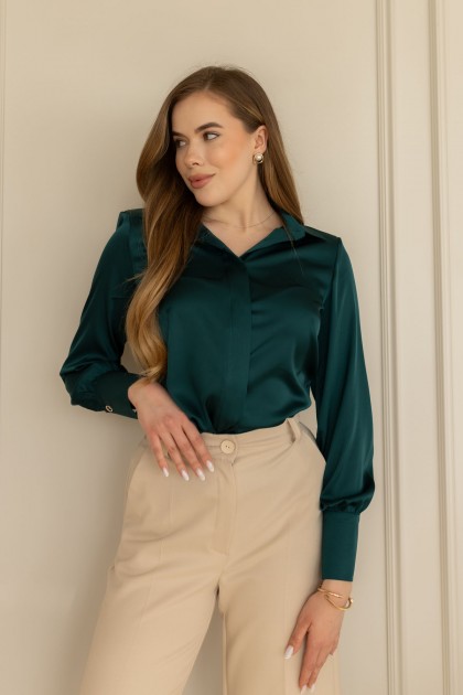 Блуза з комірцем смарагдова "Мілана" [035-1225]