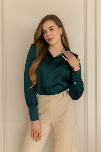 Блуза з комірцем смарагдова "Мілана" [035-1225]
