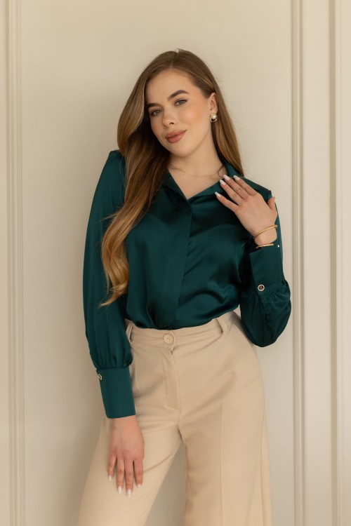 Блуза з комірцем смарагдова "Мілана" [035-1225]