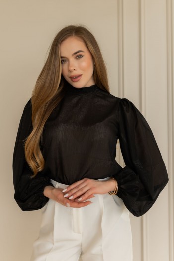 Блуза чорна із пишним рукавом "Вуаль" [030-0126]