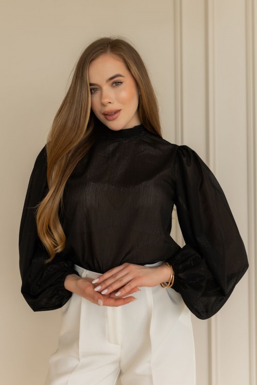 Блуза чорна із пишним рукавом "Вуаль" [030-0126]