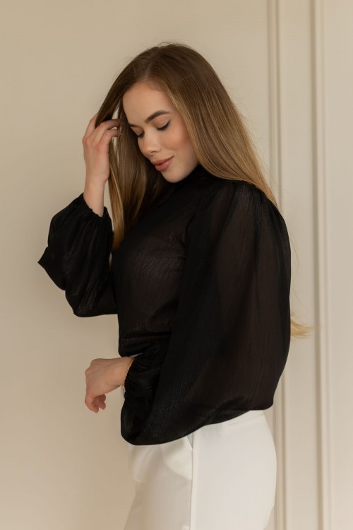 Блуза чорна із пишним рукавом "Вуаль" [030-0126]