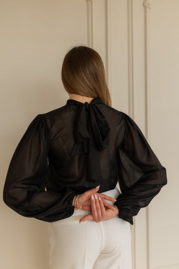 Блуза чорна із пишним рукавом "Вуаль" [030-0126]