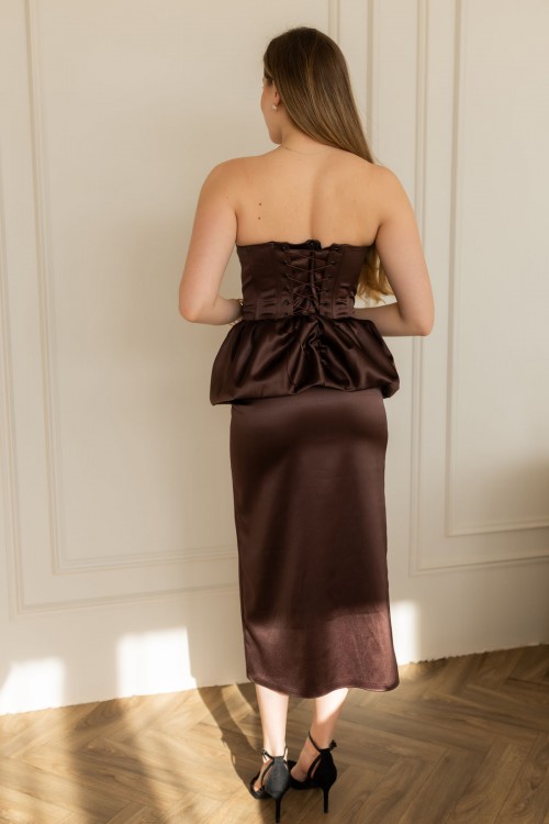 Корсет з пишною баскою шоколадного кольору "Камелія" [083-1225]