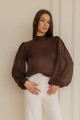 Блуза шоколадного цвета с пышным рукавом "Вуаль" [033-0226]