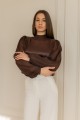 Блуза шоколадного цвета с пышным рукавом "Вуаль" [033-0226]