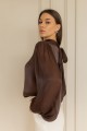 Блуза шоколадного цвета с пышным рукавом "Вуаль" [033-0226]