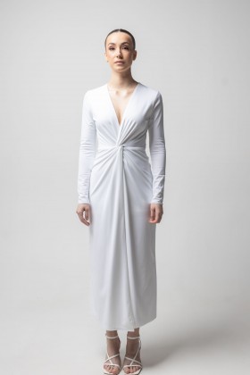 Сукня біла міді довжини із розпіркою [021-0225]