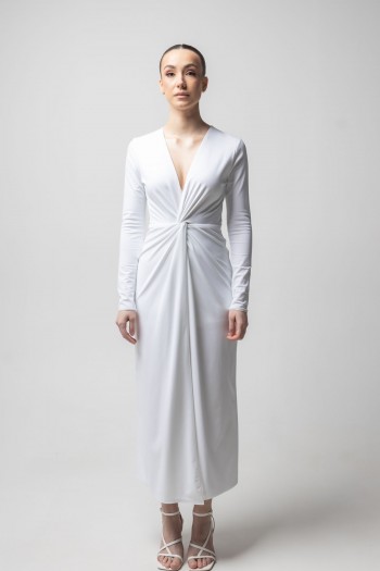 Сукня біла міді довжини із розпіркою [021-0225]