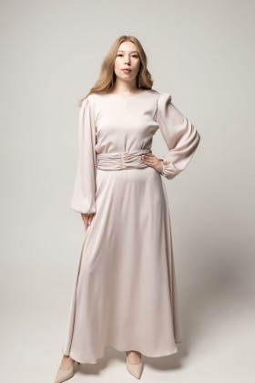 Сукня довга пудра з поясом [023-0225]
