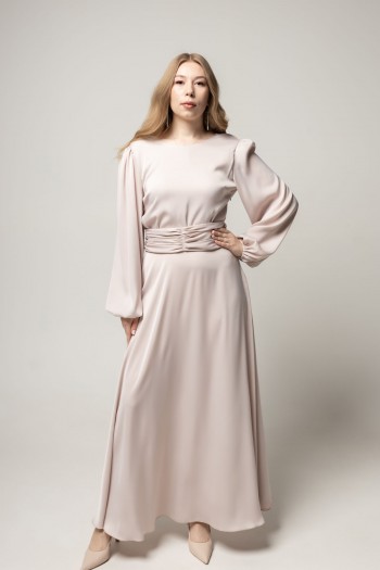 Сукня довга пудра з поясом [023-0225]