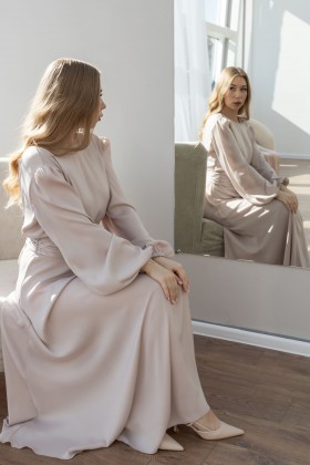 Сукня довга пудра з поясом [023-0225]