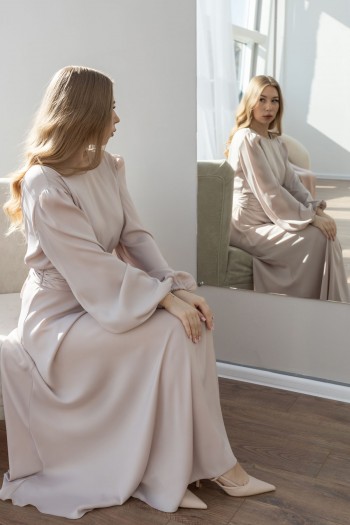 Сукня довга пудра з поясом [023-0225]