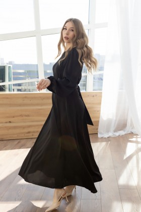 Сукня довга чорна з поясом [020-0425]