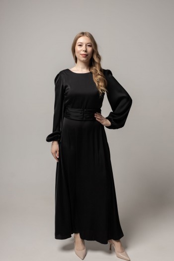 Сукня довга чорна з поясом [020-0425]
