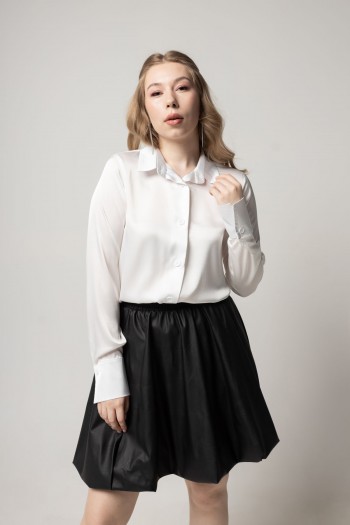 Блуза белая шелковая с воротничком [031-0325]