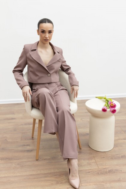  Костюм цвета моко, укороченный пиджак и брюки палаццо [093-0124]