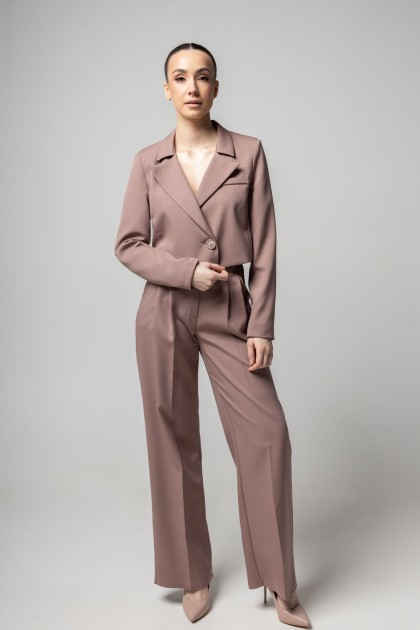  Костюм цвета моко, укороченный пиджак и брюки палаццо [093-0124]