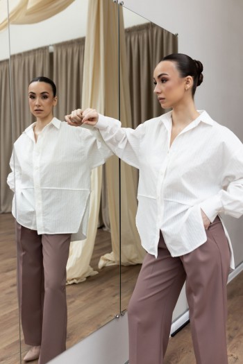 Рубашка котоновая белая оверсайз [031-0625]