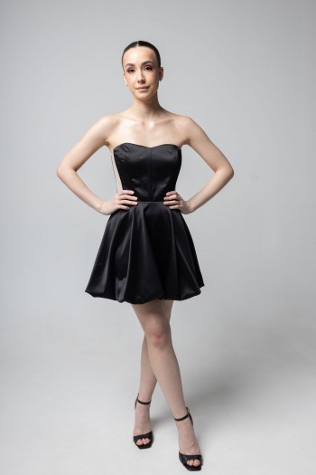 Сукня чорна атласна коротка, верх корсетом [020-0525]