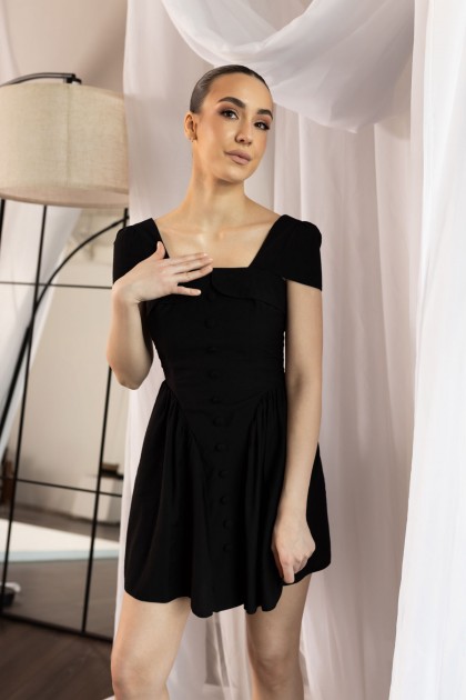 Платье льняное черное мини длины [020-0625]