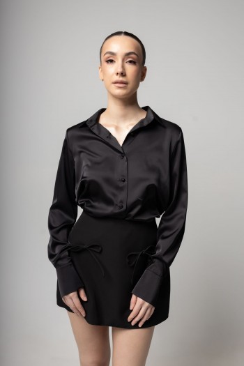  Блуза черная шелковая с воротничком [030-0125]