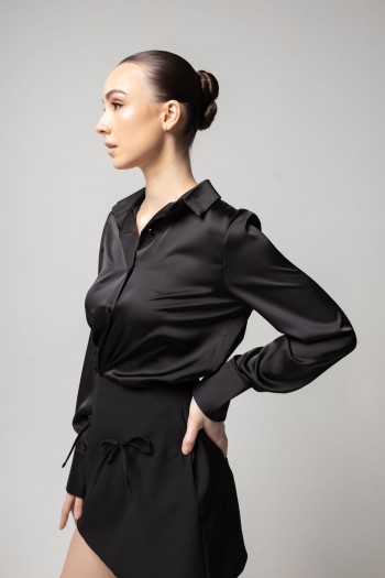  Блуза черная шелковая с воротничком [030-0125]