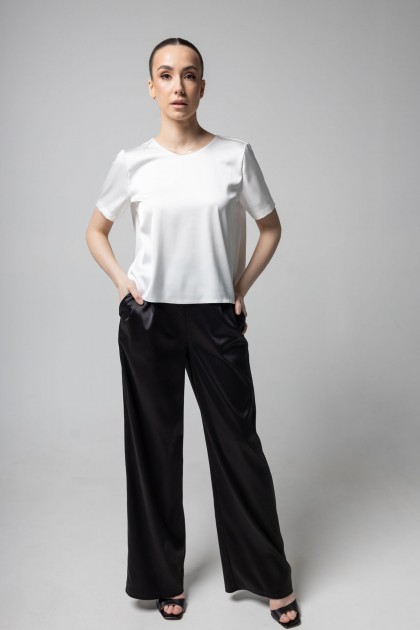 Брюки палаццо атласные черного цвета [070-0225]