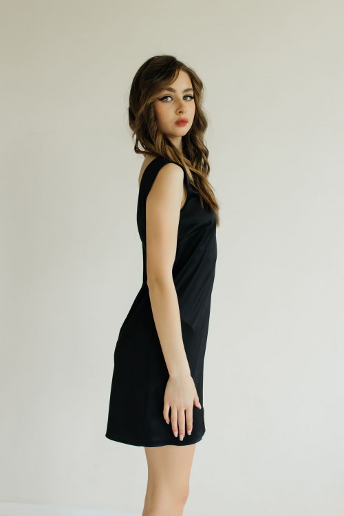 Сукня чорна міні з королівського атласу 020-0722