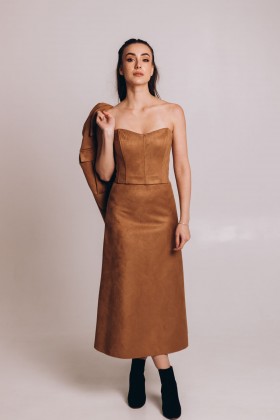 Корсет замшевий карамельного кольору [083-1124]