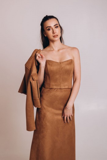 Корсет замшевий карамельного кольору [083-1124]