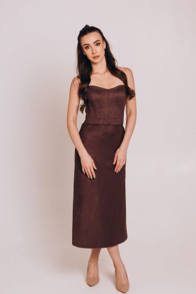 Спідниця із замші шоколадного кольору [063-1024]