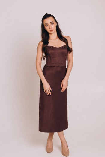 Спідниця із замші шоколадного кольору [063-1024]