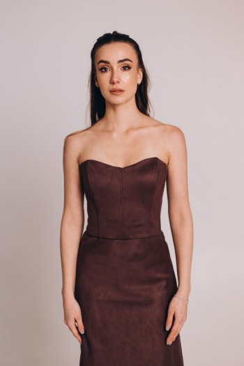 Корсет замшевий шоколадного кольору [083-1024]