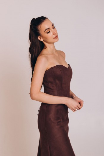 Корсет замшевий шоколадного кольору [083-1024]